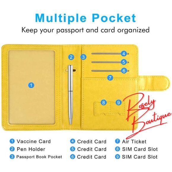 Brand New Yellow Magnetic Passport Holder with Vaccination Card Window Slot - Picture 2 of 4